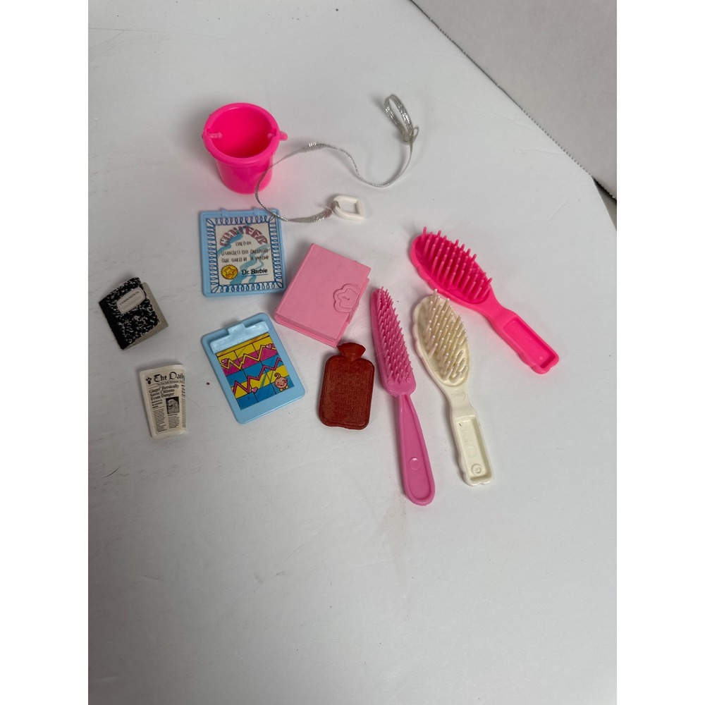 Vintage Mattel Barbie Accessory Lot Dr Barbie Clipboard‎ Notebook Brushes Bucket